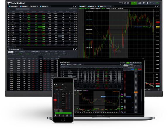 TradeStation stock trading platforms on device screens